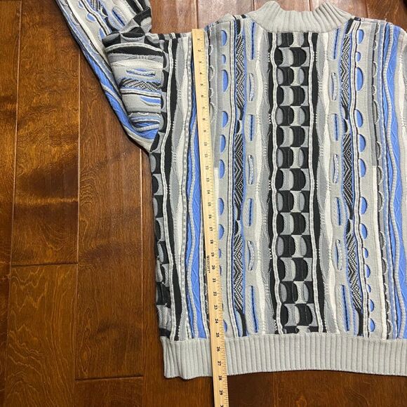 Crosstown Sportswear Vintage 3D Knit Coogi Style Grey Blue Sweater Men's Size L - Picture 9 of 9